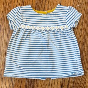 Baby Boden Blue & White Striped Girls Tee with Daisy Trim size 6-12 months